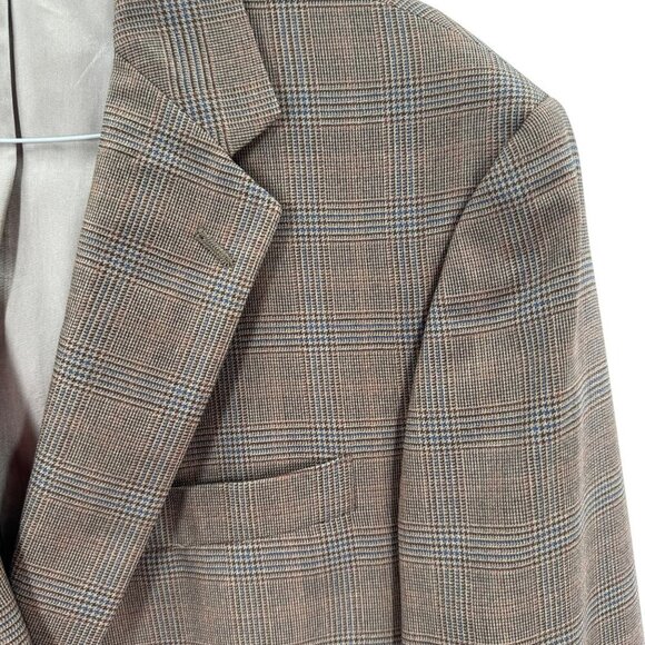 Hart Schaffner Marx Mens 44L Brown Plaid Blazer Jacket 2-Button Notch Lapel Unio - Picture 2 of 10